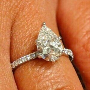 🌸Anillos Pear Water Drop Crystal Clear CZ Silver Fashion Ring for Women, L105